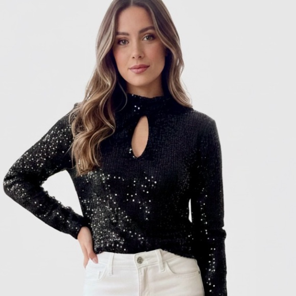 CeCe Black Sequin Top - Picture 6 of 12